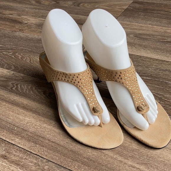 J.Renee Shoes - J Renee Bree Rhinestone Suede Sandal Tan size 7.5